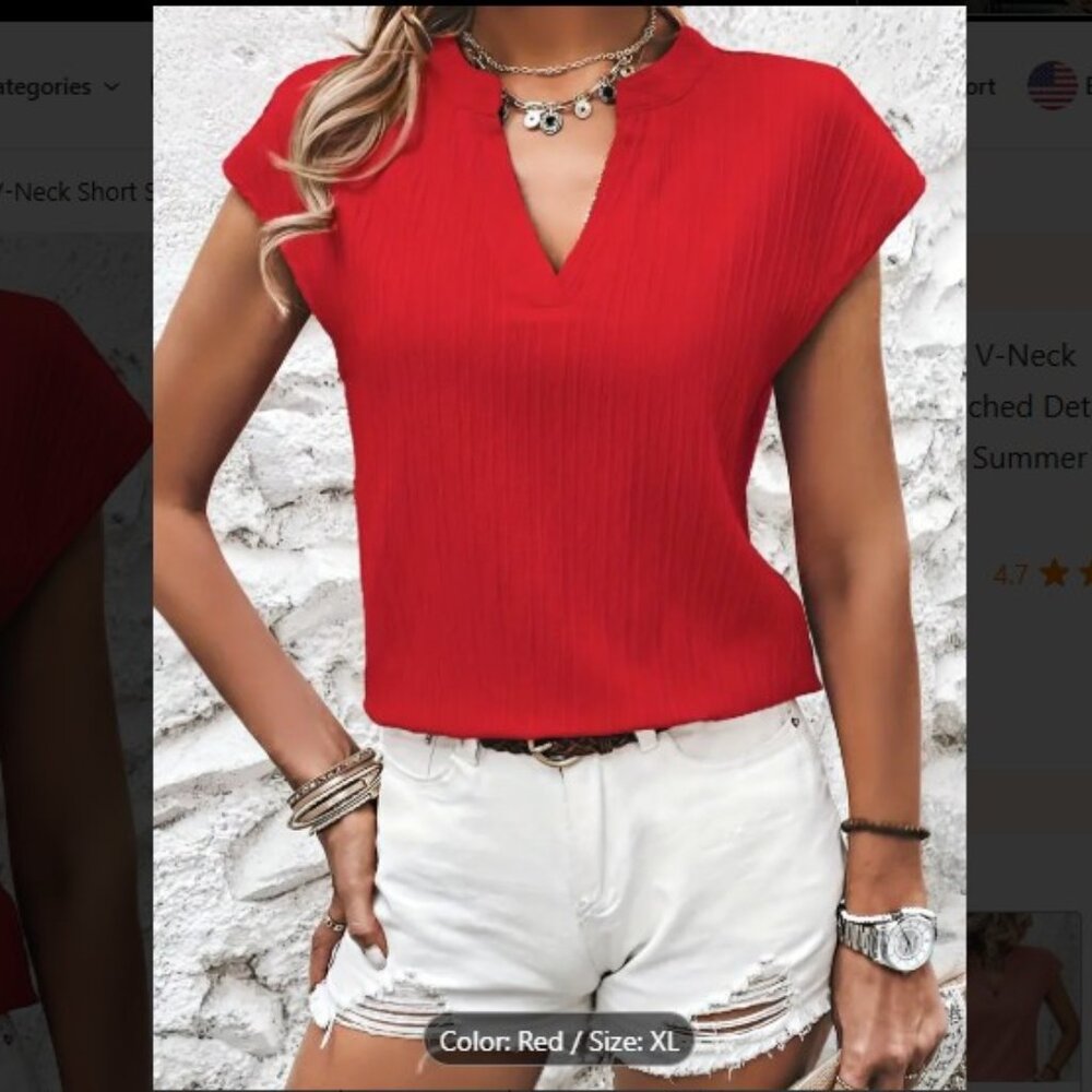 Red V-Neck Short Sleeve Shirt Size XL NEW